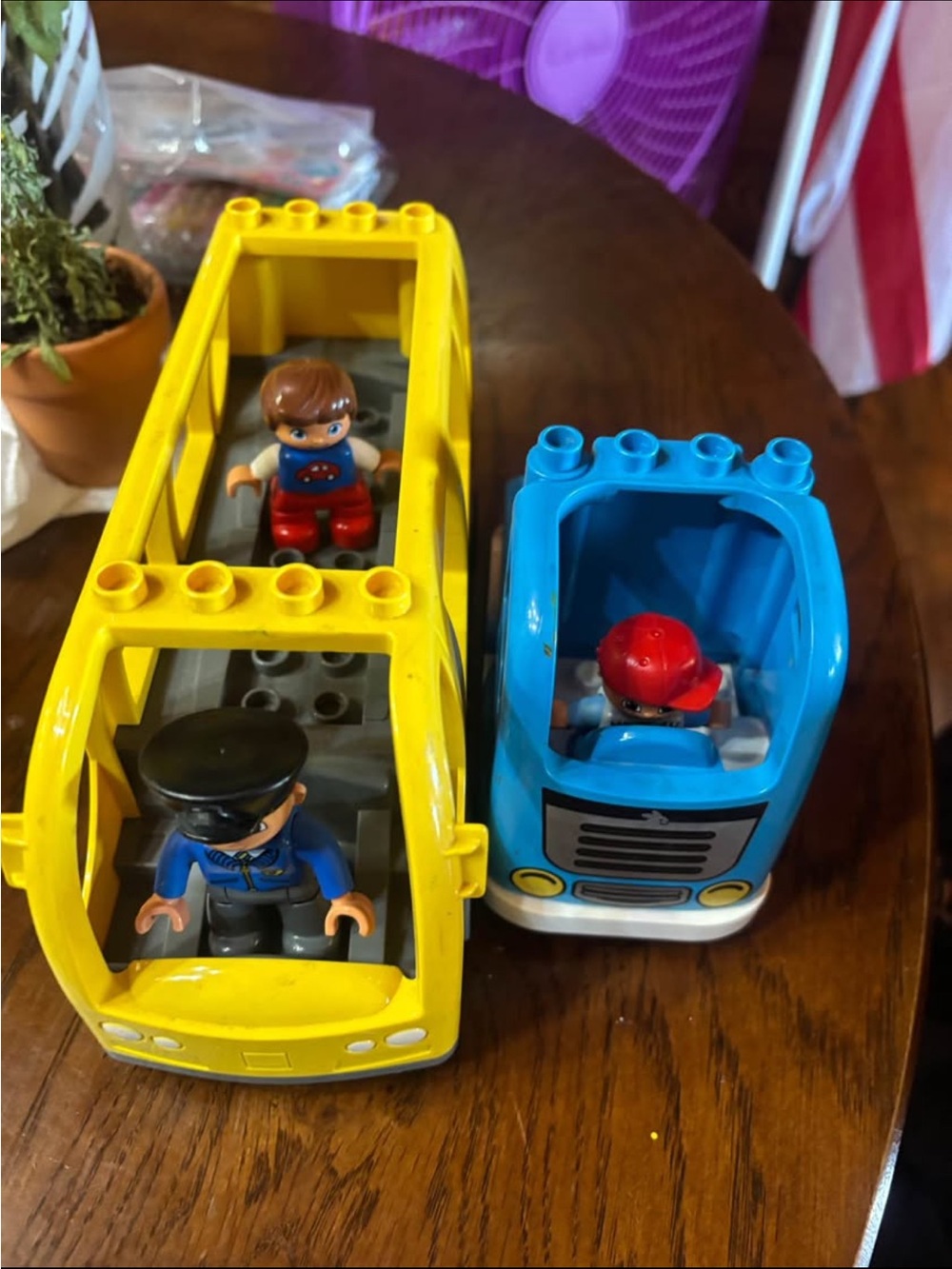 Lego Yellow School Bus and Blue Car Vehicle Set